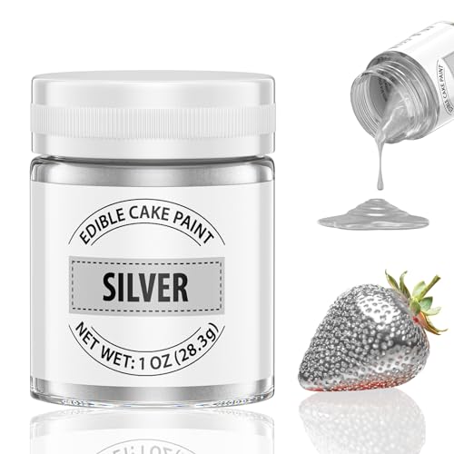 Silber Essbarer Glitzer, 28g Flüssiges Essbares Glitzerpulver für Kuchen - Eskalieren Metallisch Glitzer Paint für Fondant, Schokolade, Kuchendeko,...