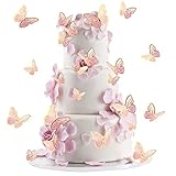 30 Stücke Schmetterling Kuchen 3D Dekorationen Gemischte Größe Cupcake Topper für Geburtstag Hochzeit Party Essen (Rosa)