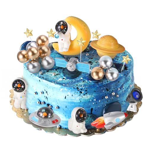 Jostift 24 Stück Astronauten Tortendeko, Weltraum Kindergeburtstag, Tortendeko Junge, Weltraum Planeten Geburtstag Galaxie Weltraum Planeten Torte...