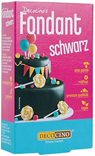 Decocino Fondant, Schwarz, 250 g (1er Pack) - ideal zum Verzieren von Kuchen, Torten, Cupcakes – Palmölfrei & vegan